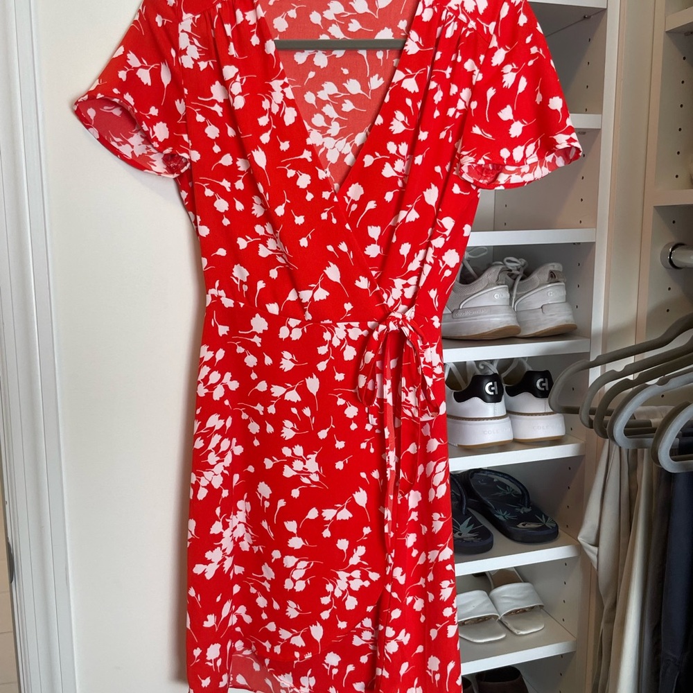 J. Crew Factory Red Midi Sundress with Flutter Sleeves